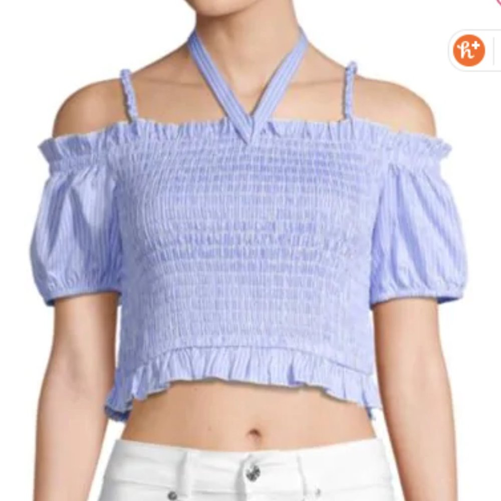 Endless Rose Smocked Off-the-Shoulder Cropped Top